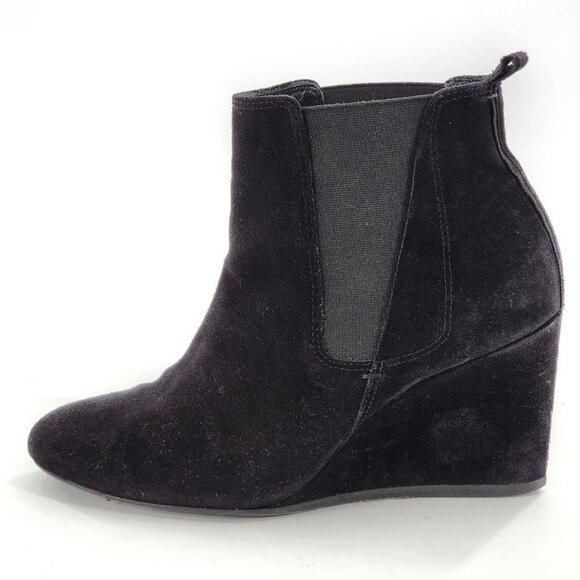 LANVIN Suede Wedge Ankle Booties Black - Picture 7 of 12